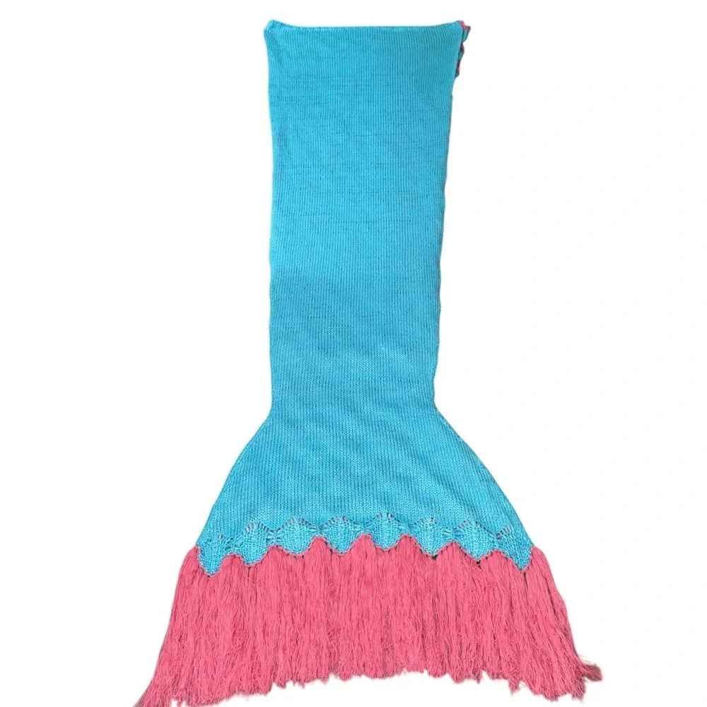 📌Adult Mermaid Tail Blanket Pink Blue Crocheted Wearable Sleeping Bag Costume